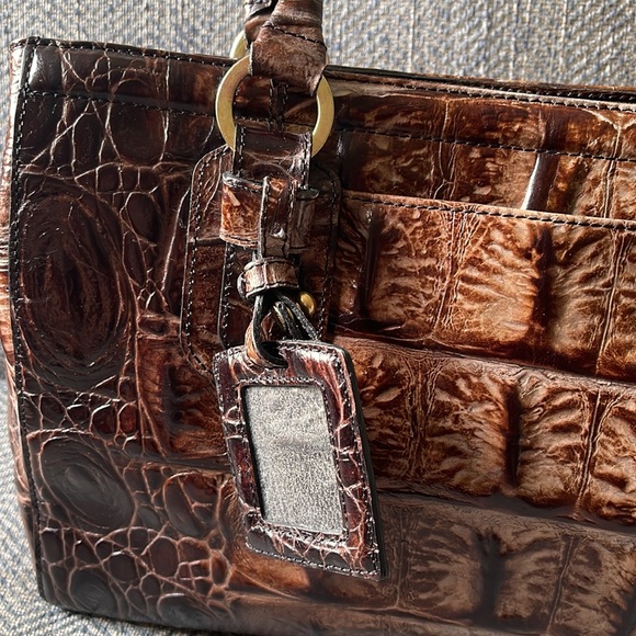 BRAHMIN Brown Croc Embossed Leather Satchel Bag - Picture 2 of 12